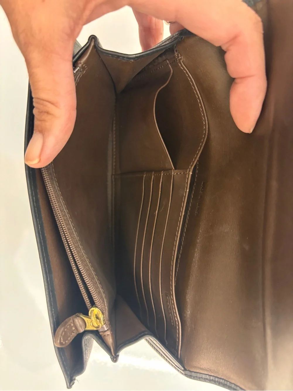 Vintage Coach Black Leather Continental Wallet Brown Interior Made in Turkey